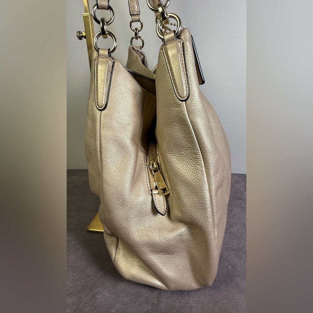 Coach Madison Phoebe shoulder tote bag pebbled leather metallic light gold EUC - Picture 8 of 16
